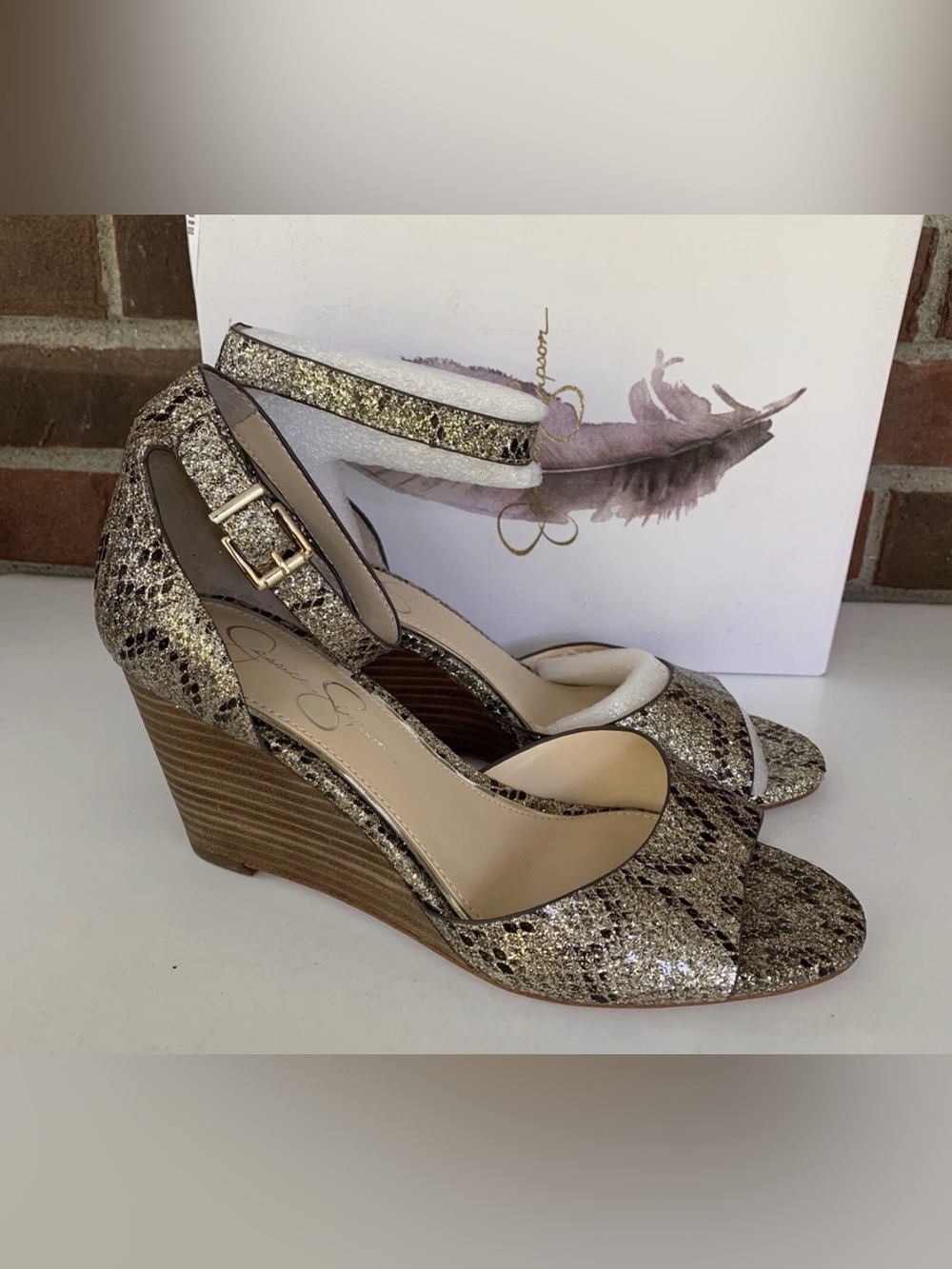 Jessica Simpson Gold Snake-Print Wedge Sandals